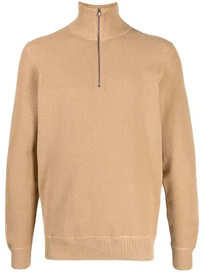 Pringle Of Scotland Half-zip Cotton Jumper In Brown