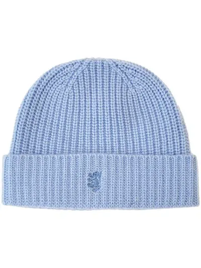 Pringle Of Scotland Ribbed Cashmere Beanie In Blue