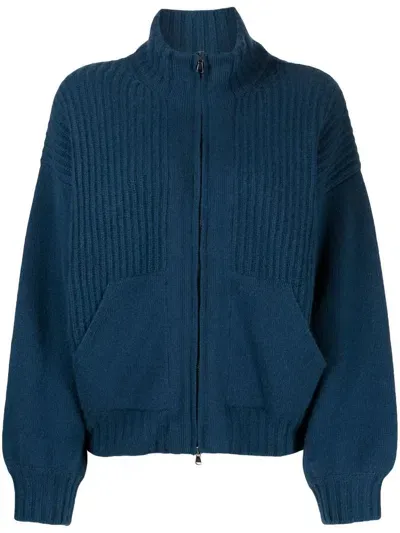 Pringle Of Scotland Ribbed-knit Zip-up Jacket In 蓝色