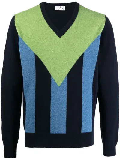 Pringle Of Scotland Vertical-stripe V-neck Jumper In Grün