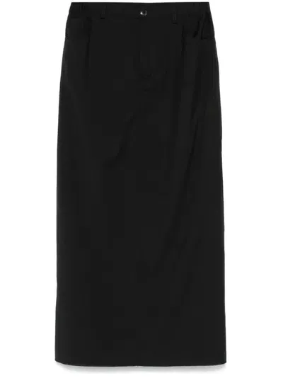 Private 0204 Virgin Wool Midi Skirt In Black