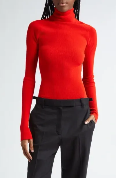 Proenza Schouler Fox Longline Logo Rib Turtleneck Top In Red