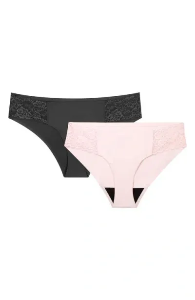 Proof ® 2-pack Period & Leak  Lace Moderate Absorbency Cheeky Panties In Black/blush