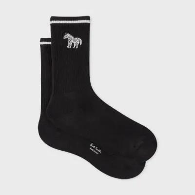 Ps By Paul Smith Black Zebra Logo Ribbed Socks