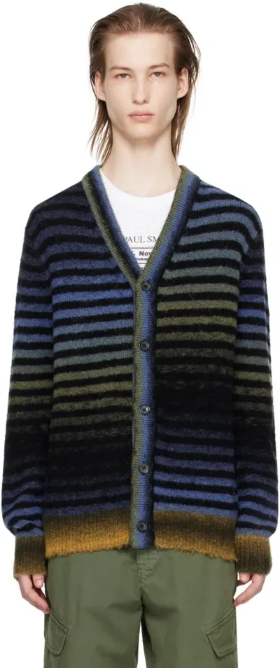 Ps By Paul Smith Blue & Black Brushed Cardigan In 48 Blues