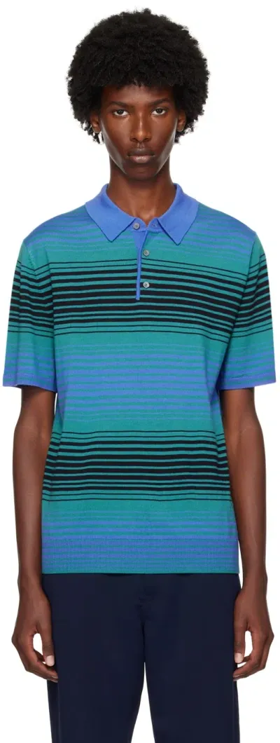 Ps By Paul Smith Blue Striped Polo In 43 Blues