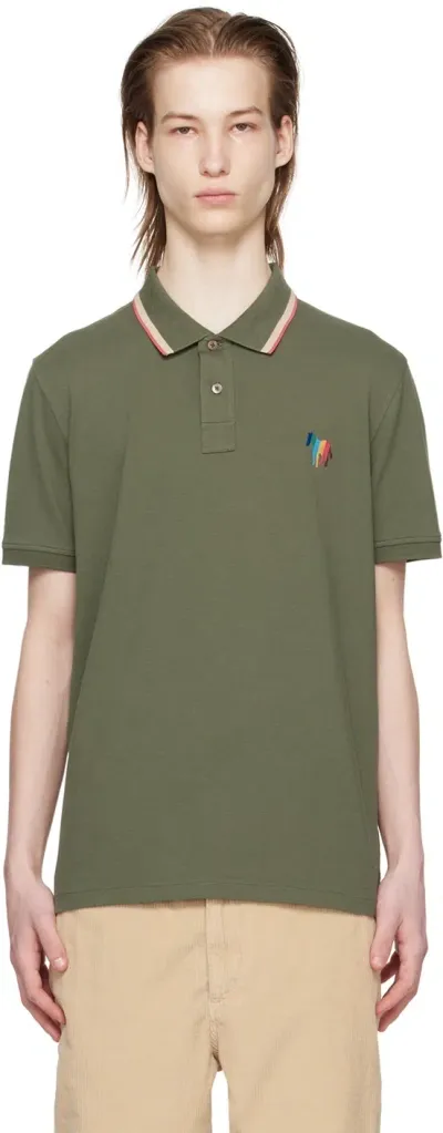 Ps By Paul Smith Green Broad Stripe Zebra Polo