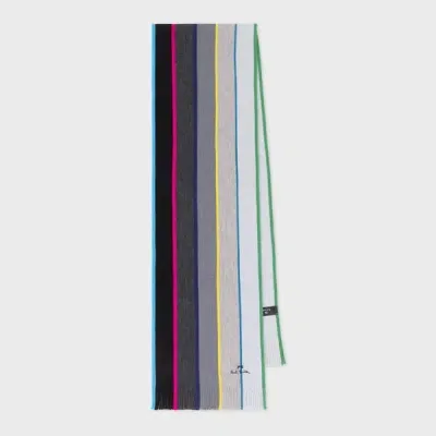 Ps By Paul Smith Grey Ombre Stripe Merino Wool Scarf Black In Multi