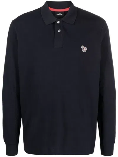 Ps By Paul Smith Organic Cotton Polo With Zebra Print In Blue