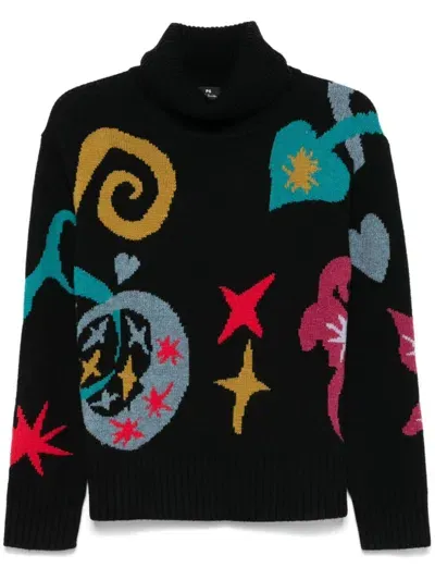 Ps By Paul Smith Patterned-intarsia Sweater In Black