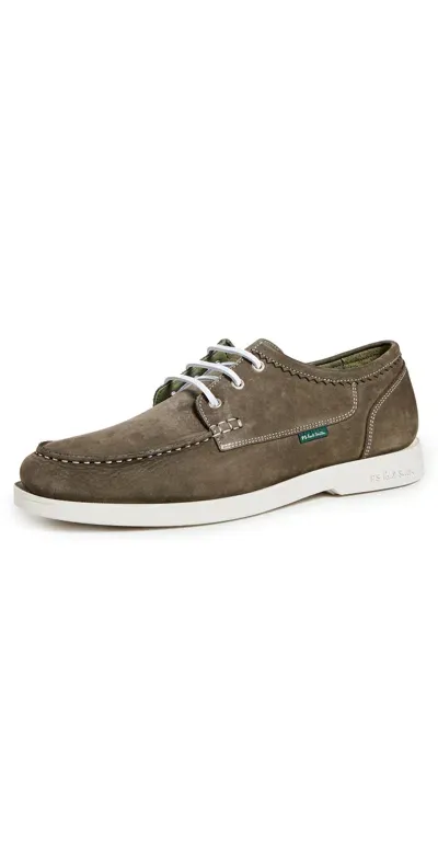 Ps By Paul Smith Pebble Suede Boat Shoes Khaki In Brown