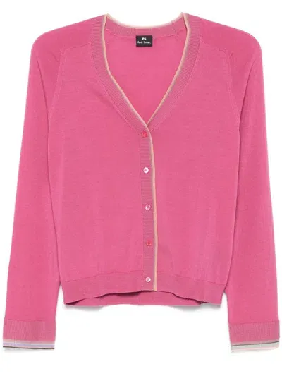 Ps By Paul Smith Ribbed Cardigan In Pink