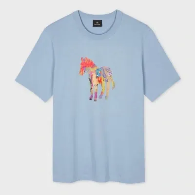 Ps By Paul Smith Sky Blue 'craft Zebra' Print T-shirt