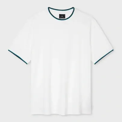 Ps By Paul Smith White Jacquard T-shirt With Contrast Tipping