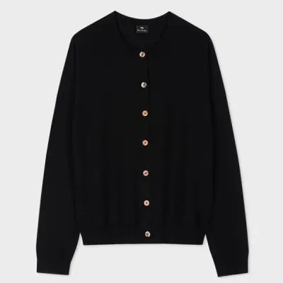 Ps By Paul Smith Women's Black Merino Cardigan With 'swirl' Buttons