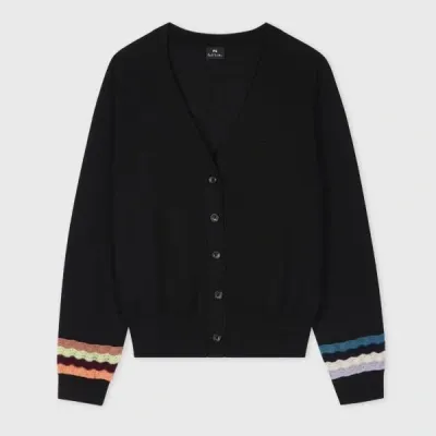 Ps By Paul Smith Women's Black Multi Colour Zig Zag Sleeve Cardigan