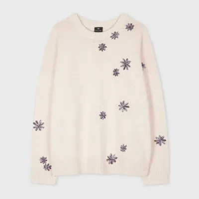 Ps By Paul Smith Women's Blush Knitted 'chamomile Floral' Embroidered Sweater White