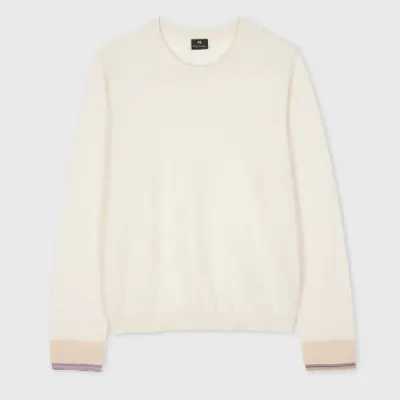 Ps By Paul Smith Women's Cream Knitted Merino Crew Neck Sweater White