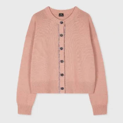 Ps By Paul Smith Women's Light Pink Contrast-stitch Placket Knitted Merino-blend Cardigan