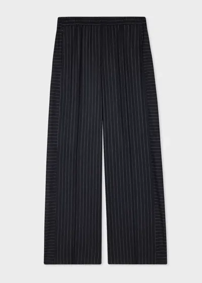 Ps By Paul Smith Women's Navy Pinstripe Wide Leg Wool Trousers Blue