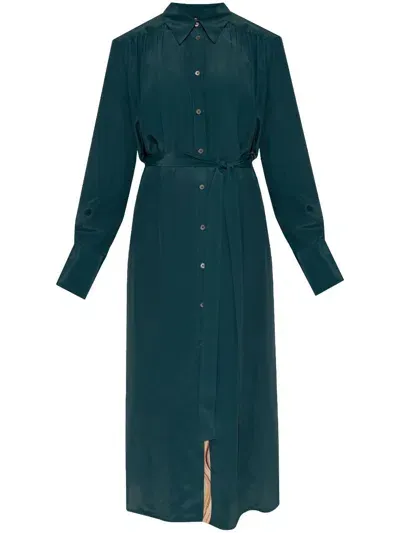 Ps By Paul Smith Belted Long-sleeve Shirtdress In Blue