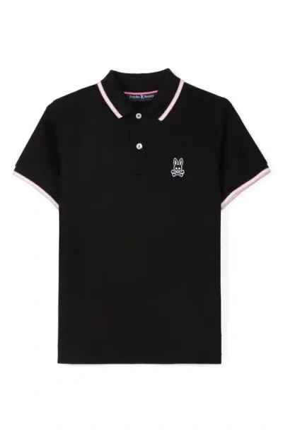 Psycho Bunny Kids' Bunny Tipped Piqué Polo In Black