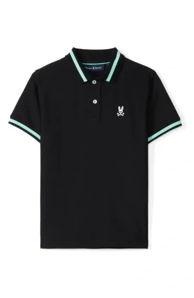 Psycho Bunny Kids' Irving Cotton Piqué Knit Polo In Black