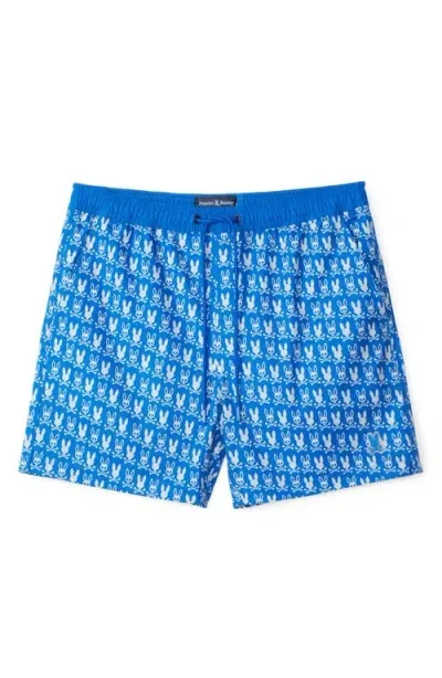 Psycho Bunny Tilden Print Swim Trunks In Nautical Blue