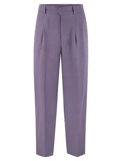 Pt Pantaloni Torino Daisy Viscose And Linen Trousers In Purple