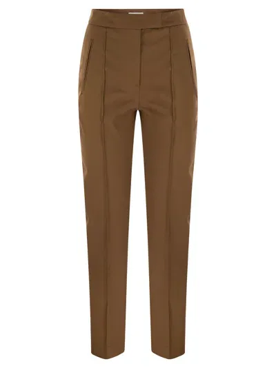 Pt Pantaloni Torino Frida Cotton And Silk Trousers With Pleat In Brown