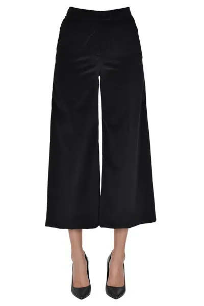 Pt Torino Cropped Velvet Trousers In Black