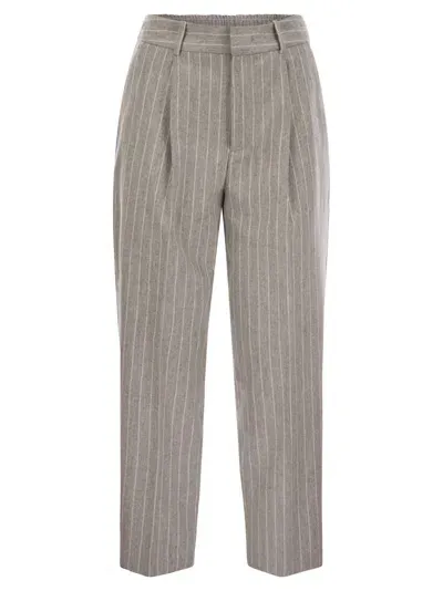 Pt Torino Daisy - Wool And Cashmere Pinstripe Pants In Grey