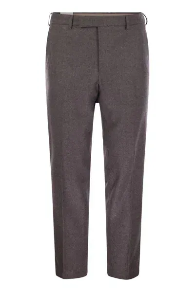 Pt Torino Rebel - Wool And Silk Flannel Trousers In Brown