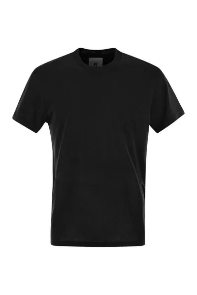 Pt Torino Silk And Cotton T-shirt In Black