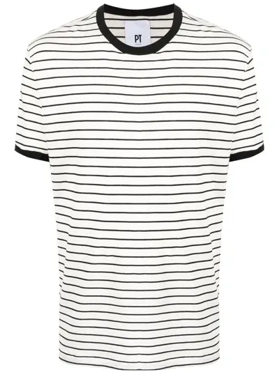 Pt Torino Stripe-print Short-sleeved T-shirt In Nude