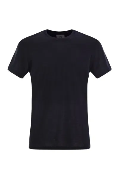 Pt Torino Silk And Cotton T-shirt In Navy