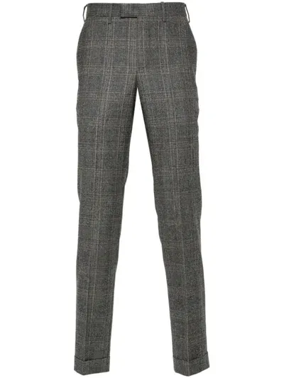 Pt Torino Checked Mid-rise Tapered Trousers In Grey