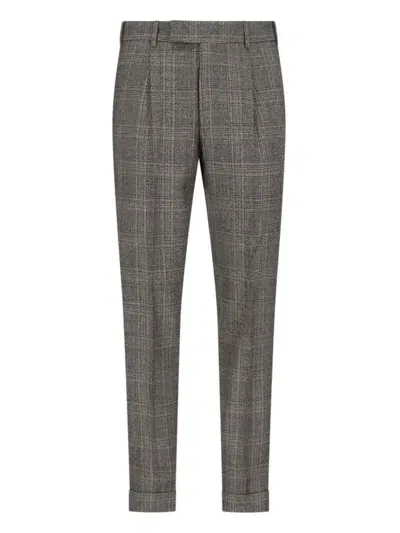 Pt Torino Plaid-check Tapered Wool Trousers In Grey