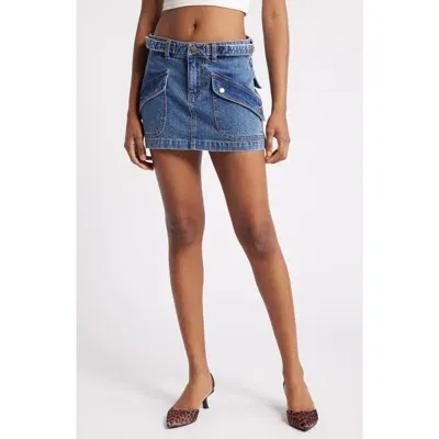 Ptcl Cargo Denim Miniskirt In Indigo