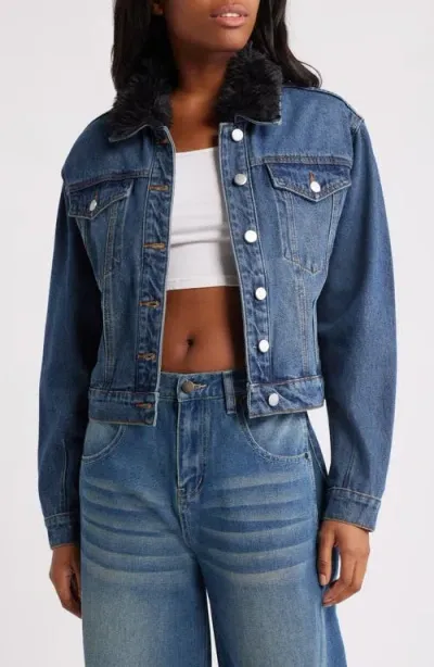 Ptcl Denim Trucker Jacket With Removable Faux Fur Collar In Indigo