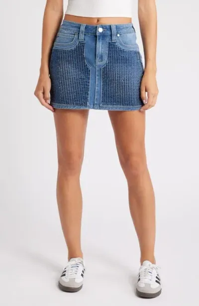 Ptcl Rhinestone Denim Miniskirt In Indigo