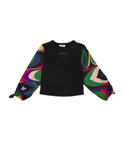 Pucci Junior Kids' Contrast-sleeve T-shirt In Black