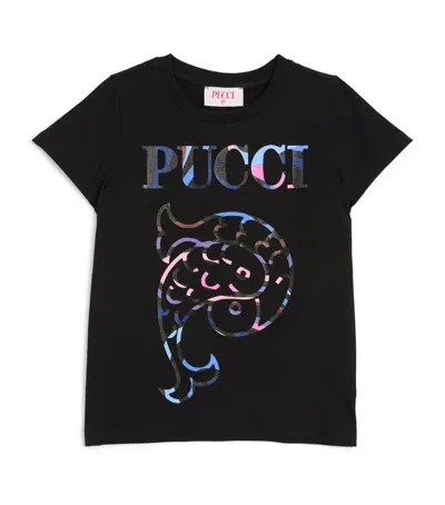 Pucci Junior Kids' Cotton Logo T-shirt In Black