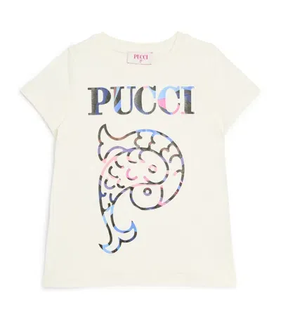 Pucci Junior Kids' Cotton Logo T-shirt In Ivory