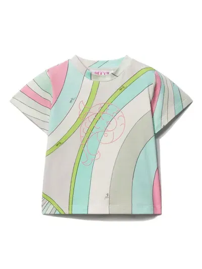 Pucci Junior Babies' Embroidered Iride-print T-shirt In Green