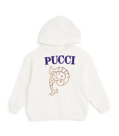 Pucci Junior Kids' Embroidered Logo Hoodie In Ivory