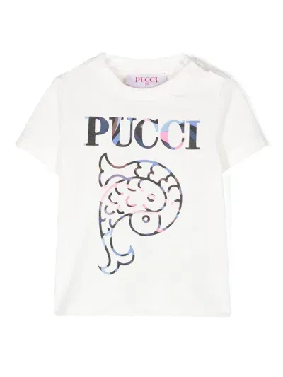 Pucci Junior Babies' Logo-print Cotton T-shirt In White