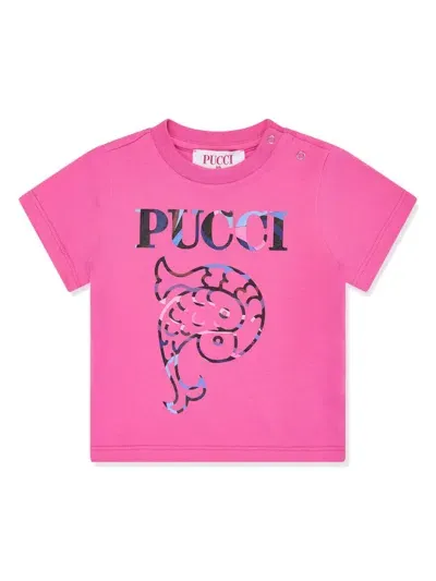 Pucci Junior Babies' Logo-print T-shirt In Rosa