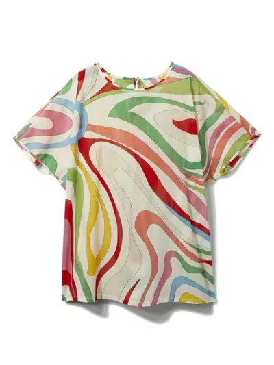 Pucci Junior Kids' Marmo-print Cotton T-shirt In White