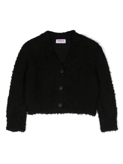 Pucci Junior Kids' Onde-print Bouclé Cardigan In Black